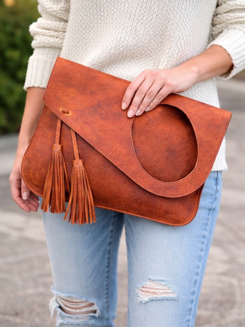 Urban Artisan Fold Over Leather Clutch